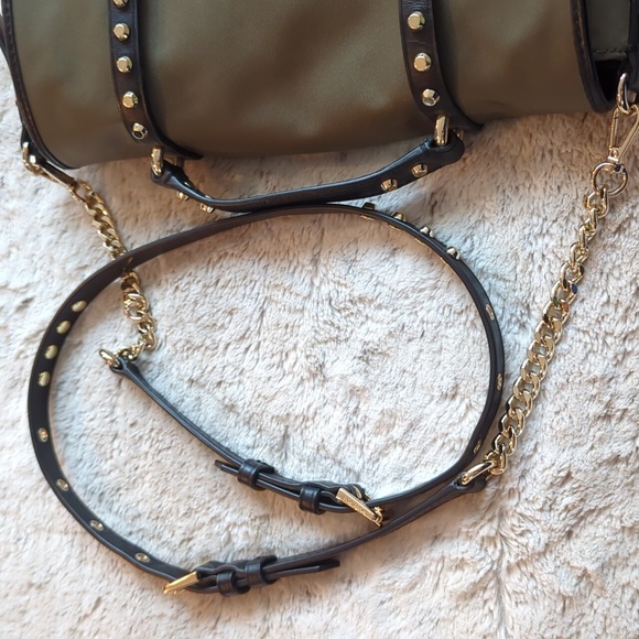 Michael Kors Leila Nylon Leather Trim Flap Messenger Crossbody Olive Green Bag - Picture 9 of 9